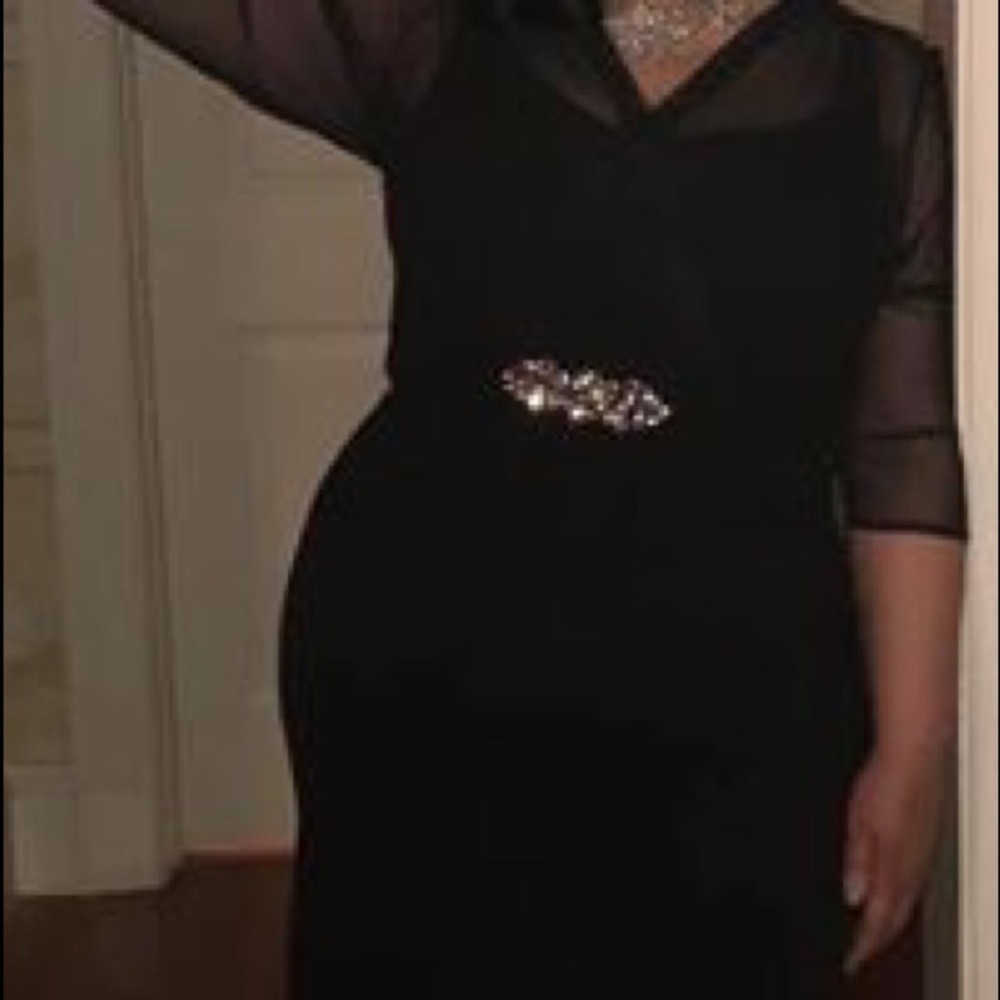 Elegant Sheer Sleeve Gown with Embellishment